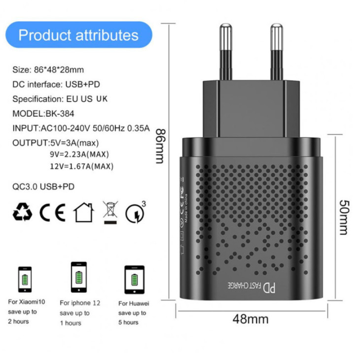 Caricabatterie USB + USB-C
