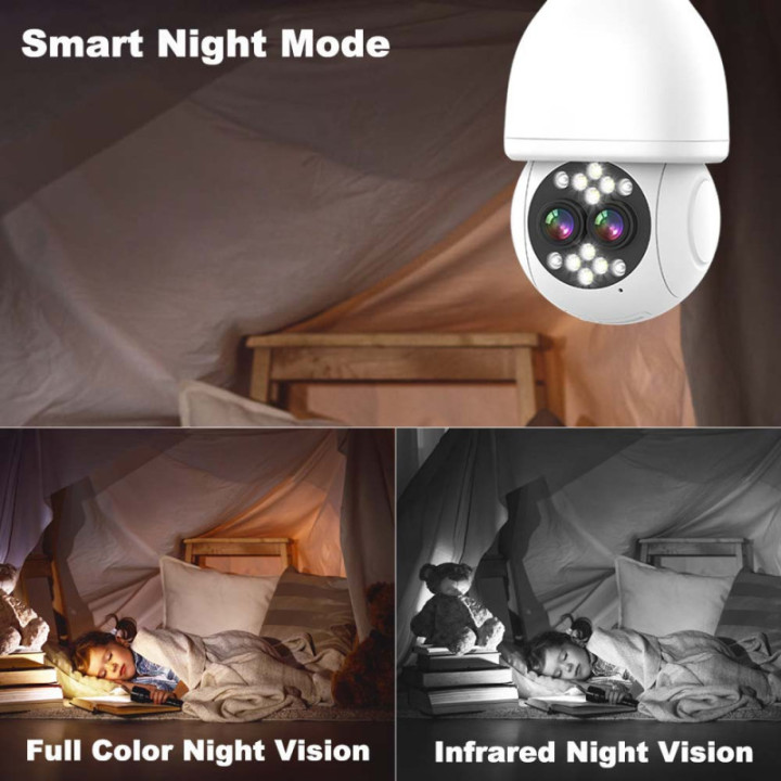 IPcamera da porta lampada E27 interna 2MP - Wireless H.265 - Auto Tracking - APP iCSee