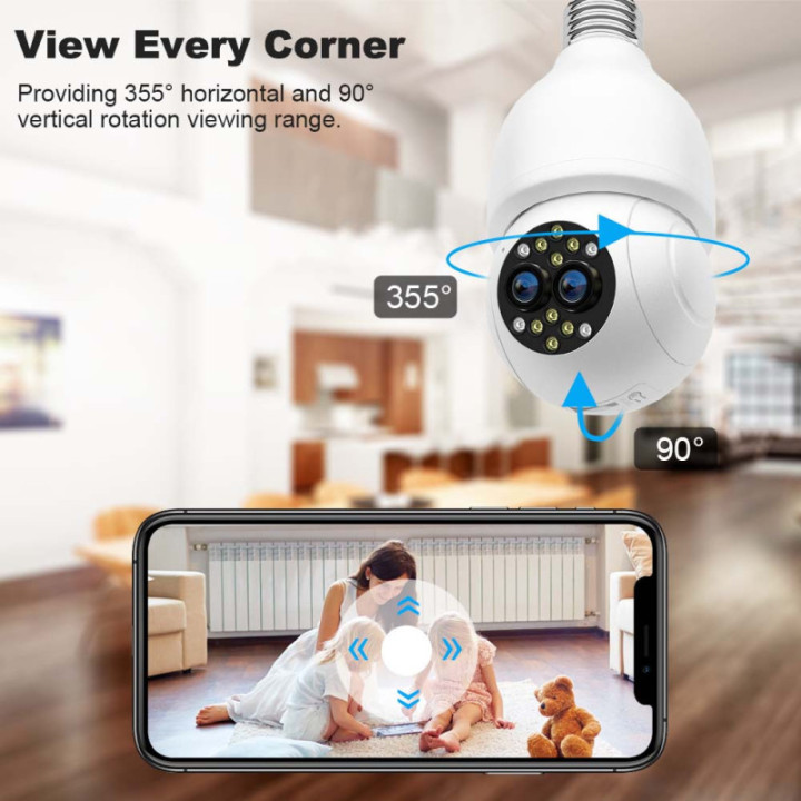 IPcamera da porta lampada E27 interna 2MP - Wireless H.265 - Auto Tracking - APP iCSee