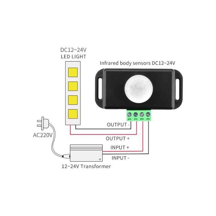 SENSORE PIR ACCENSIONE LUCI con TIMER - 12/24Vdc